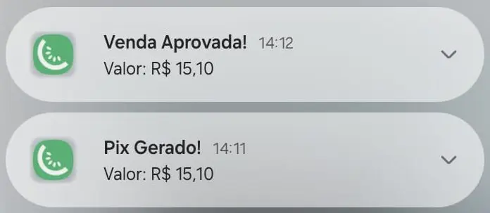 Notificação de venda aprovada no Android